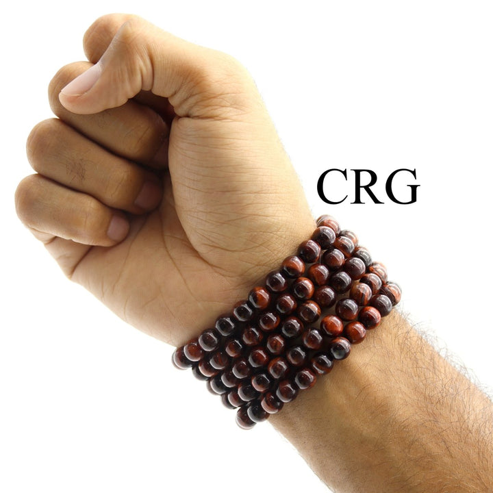 QTY 1 - Red Tiger's Eye Tumbled Bead Stretch Bracelet / 8mm AVGCrystal River Gems