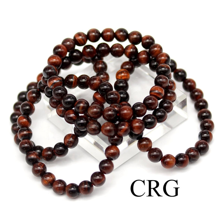 QTY 1 - Red Tiger's Eye Tumbled Bead Stretch Bracelet / 8mm AVGCrystal River Gems