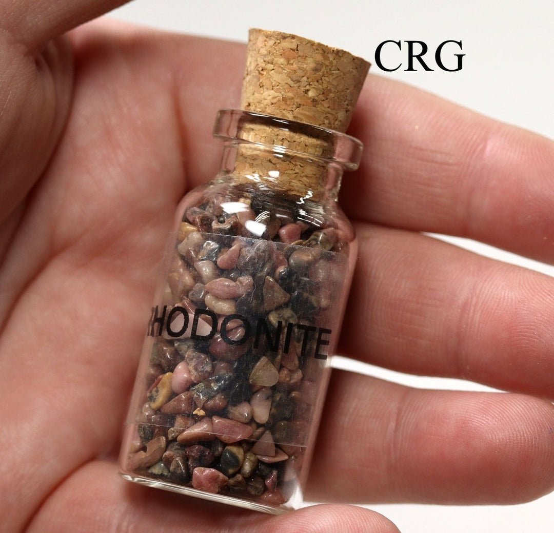 QTY 1 - Rhodonite Gemstone Chip Bottle / 3" AVG