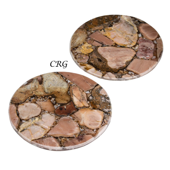 QTY 1 - Rhodonite Resin Coaster / 4" Round Avg.Crystal River Gems