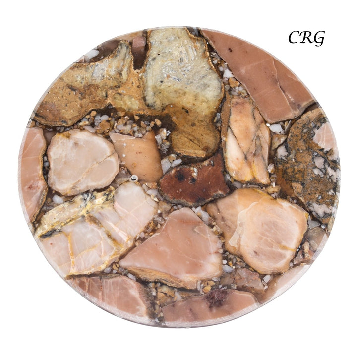 QTY 1 - Rhodonite Resin Coaster / 4" Round Avg.Crystal River Gems
