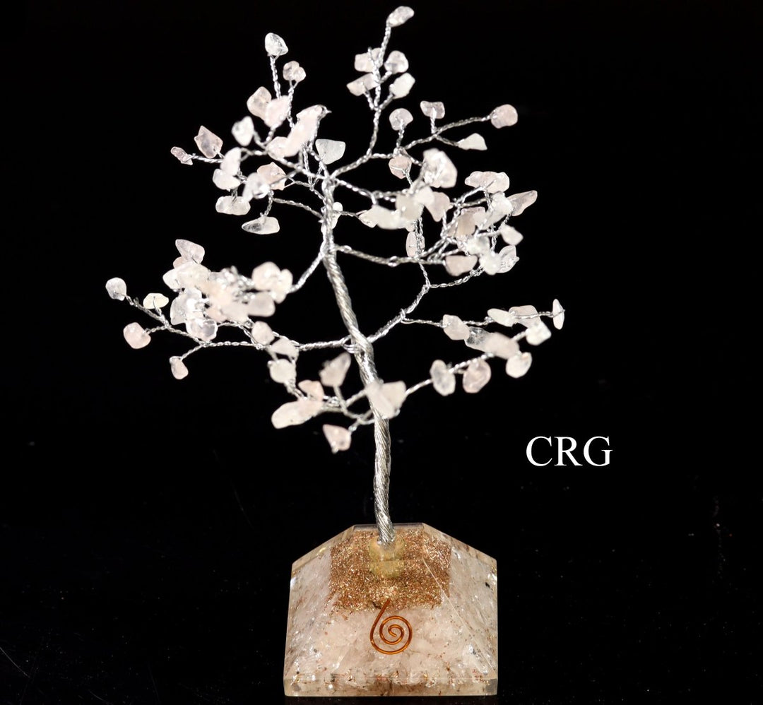 QTY 1 - Rose Quartz 100 Chip Tree with Orgonite Pyramid Base / 7.5" AVGCrystal River Gems