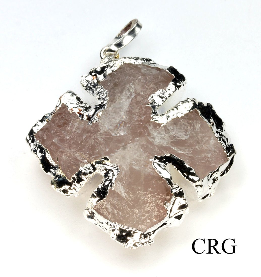 QTY 1 - Rose Quartz Cross Pendant / SilverCrystal River Gems