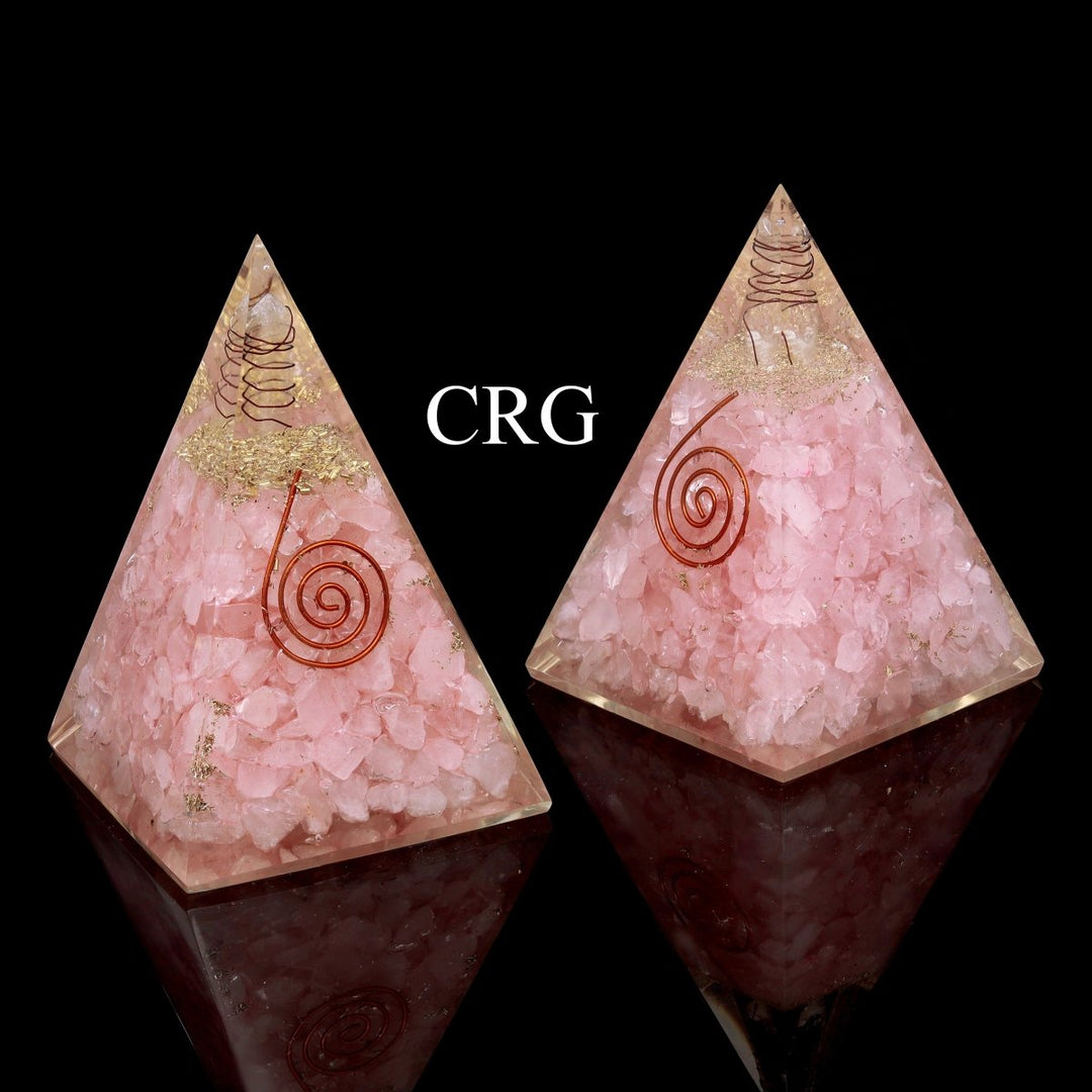 QTY 1 - Rose Quartz Orgonite Pyramid with Copper / 5" AVGCrystal River Gems