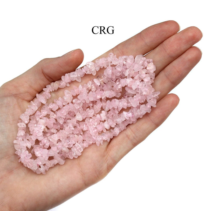 QTY 1 - Rose Quartz Strand Chip Necklace / 32" AVGCrystal River Gems