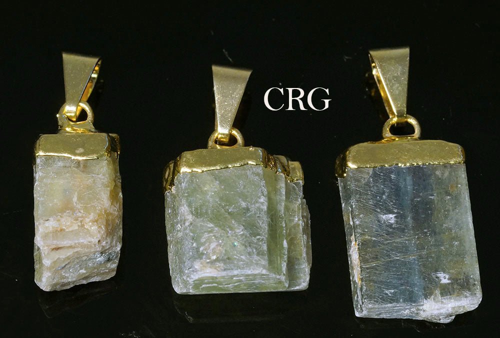 QTY 1 - Rough Green Kyanite Pendant / Gold PlatedCrystal River Gems