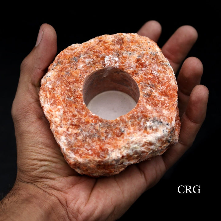 QTY 1 - Rough Orchid Calcite Tealight Candle Holder / 5" AVGCrystal River Gems