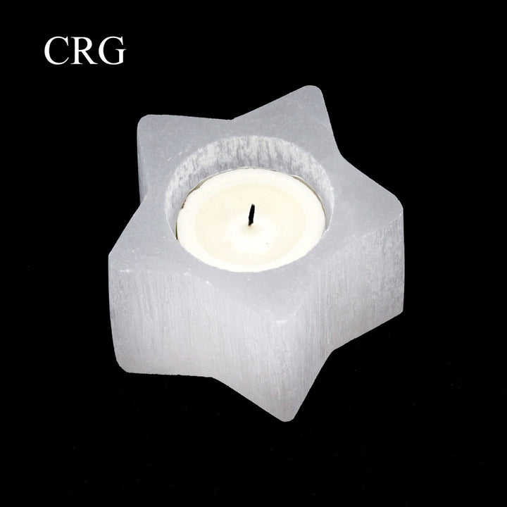 QTY 1 - Selenite 5 - Point Star Candle Holder / 3" AVGCrystal River Gems