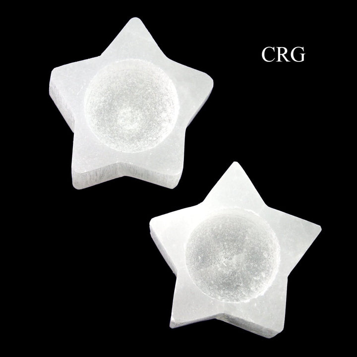 QTY 1 - Selenite 5 - Point Star Candle Holder / 3" AVGCrystal River Gems
