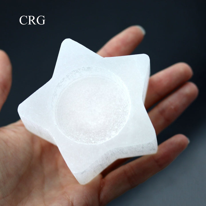 QTY 1 - Selenite 5 - Point Star Candle Holder / 3" AVGCrystal River Gems
