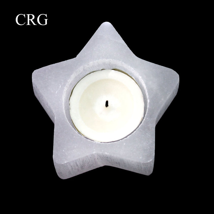 QTY 1 - Selenite 5 - Point Star Candle Holder / 3" AVGCrystal River Gems