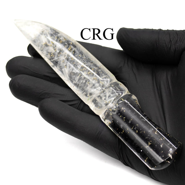 QTY 1 - Selenite and Tourmaline Orgonite Dagger / 6 - 7" AVGCrystal River Gems