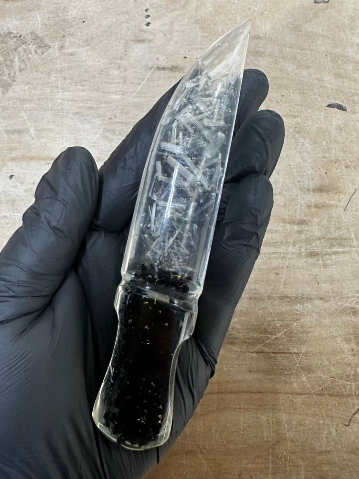 QTY 1 - Selenite and Tourmaline Orgonite Dagger / 6 - 7" AVGCrystal River Gems