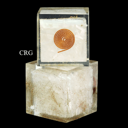 Selenite Chip Orgonite Cube with Copper Wire - 2" - Qty 1