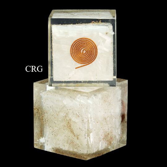 Selenite Chip Orgonite Cube with Copper Wire - 2" - Qty 1Crystal River Gems
