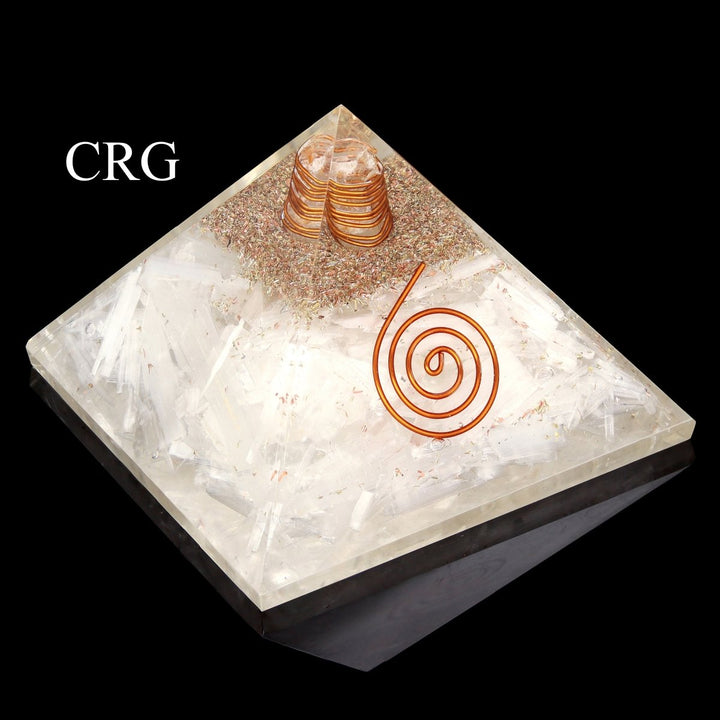 QTY 1 - Selenite Chip Orgonite Pyramid with Copper / 3" AVGCrystal River Gems