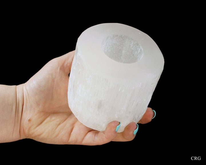 QTY 1 - Selenite Round FLAT TOP Tealight Candle Holder / 3 - 4" AVGCrystal River Gems