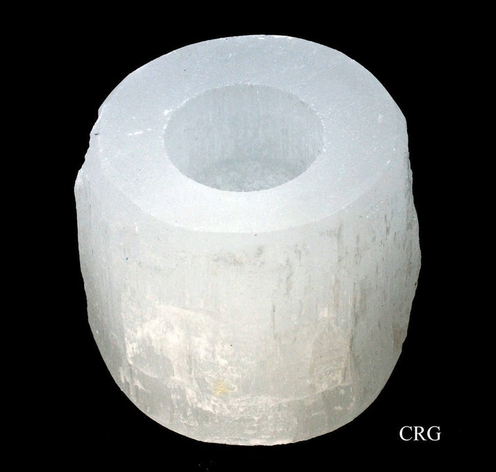 QTY 1 - Selenite Round FLAT TOP Tealight Candle Holder / 3 - 4" AVGCrystal River Gems