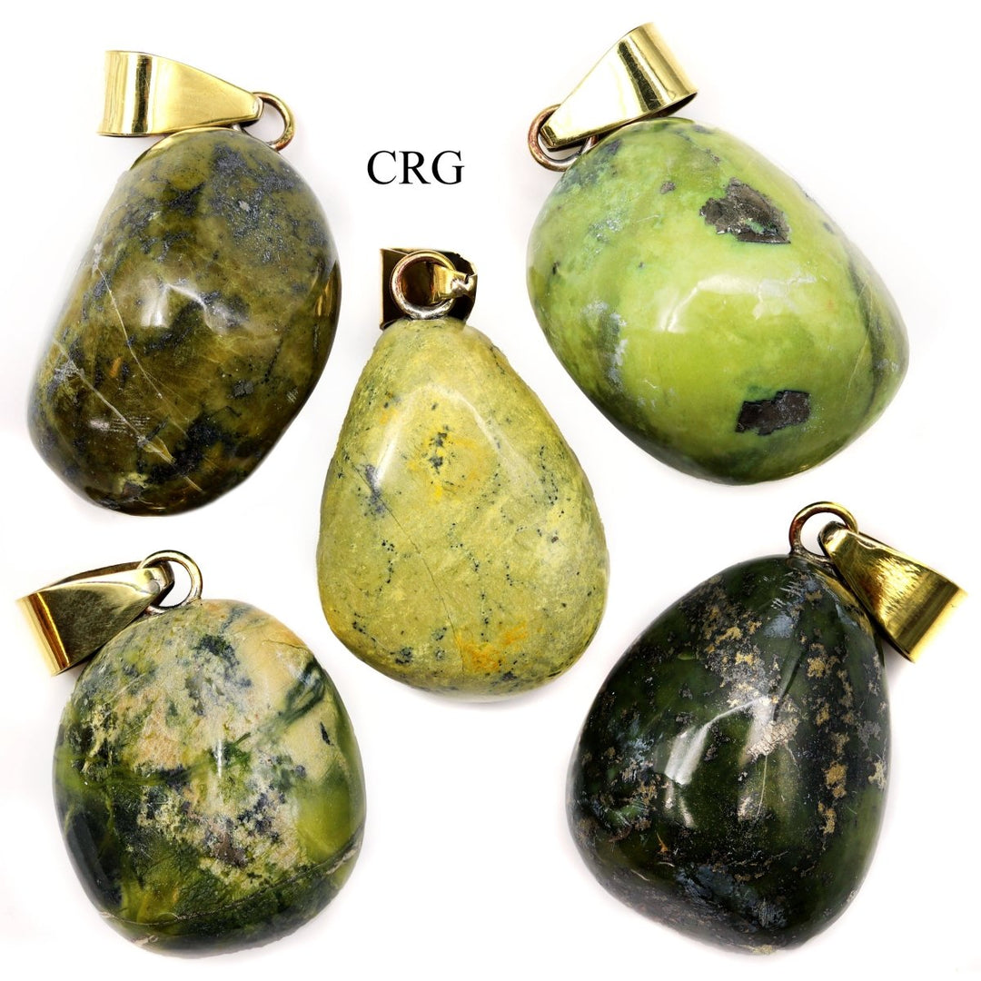 QTY 1 - Serpentine Tumbled Pendant w/ Gold Plated BailCrystal River Gems