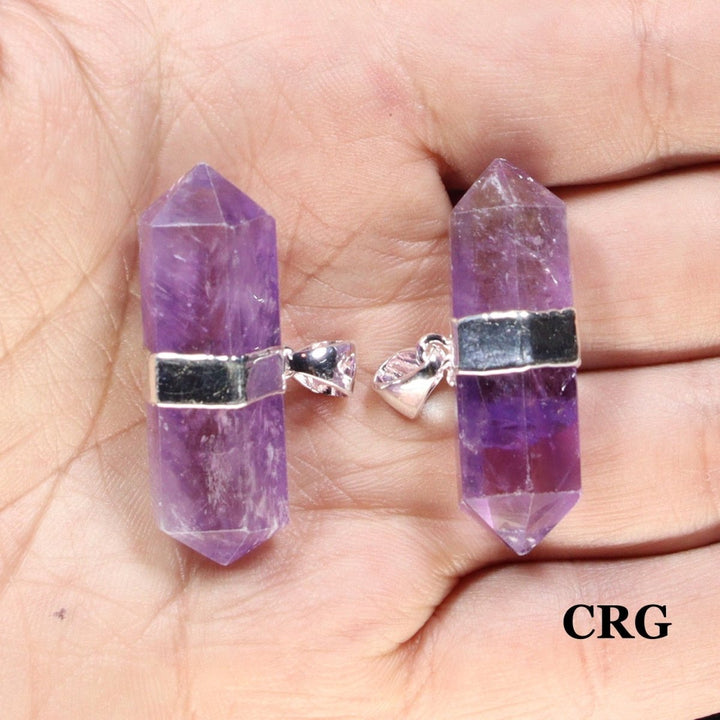 QTY 1 - Silver Plated Double Terminated Amethyst Pendant / 1.5" AvgCrystal River Gems
