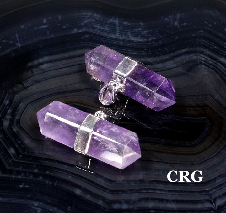 QTY 1 - Silver Plated Double Terminated Amethyst Pendant / 1.5" AvgCrystal River Gems
