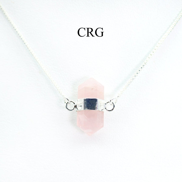 QTY 1 - Silver Plated Mini Bi - Terminated Rose Quartz NecklaceCrystal River Gems