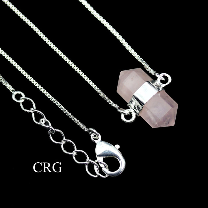 QTY 1 - Silver Plated Mini Bi - Terminated Rose Quartz NecklaceCrystal River Gems