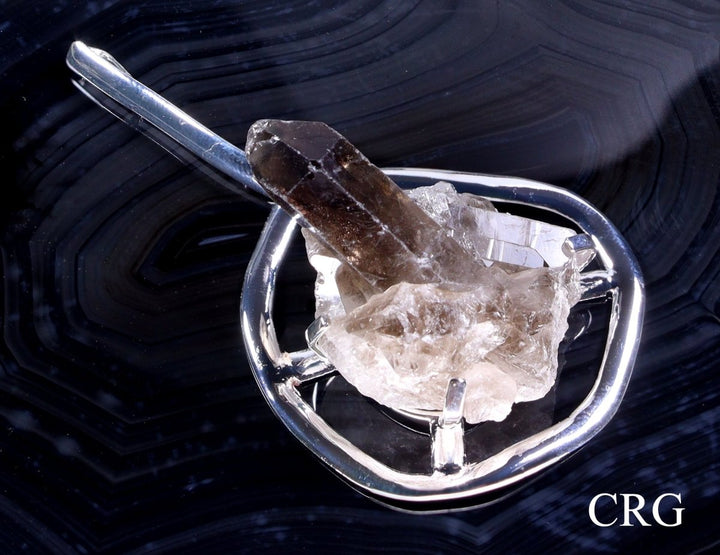 Smoky Quartz Cluster Pendant - Silver Plated - Qty 1Crystal River Gems