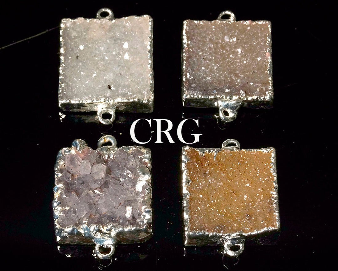 QTY 1 - Square Uruguayan Agate Druzy Connector with Silver Plating / 20mm AVGCrystal River Gems