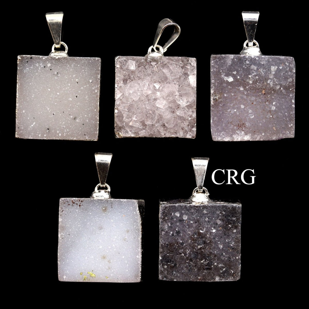 Agate Druzy Square Pendant with Silver Plating (1 Piece) Size 20 mm Crystal Jewelry CharmCrystal River Gems