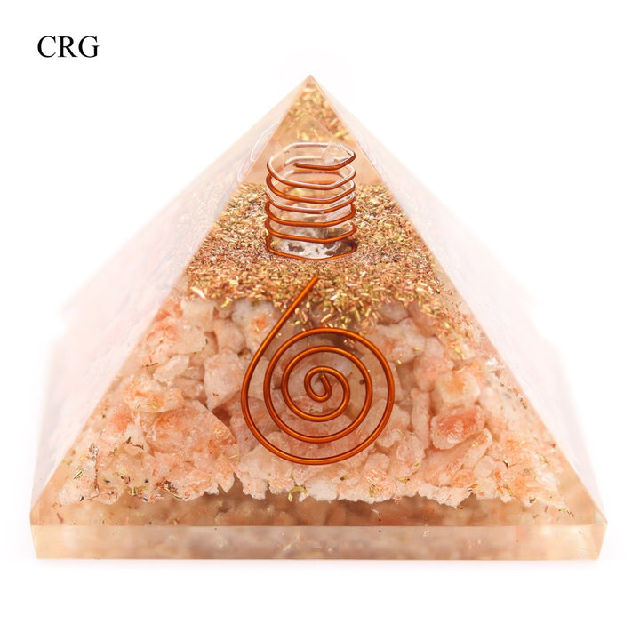 QTY 1 - Sunstone Chip Orgonite Pyramid with Copper / 3" AVGCrystal River Gems