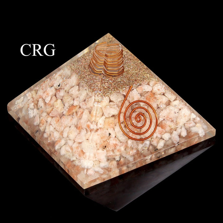 QTY 1 - Sunstone Chip Orgonite Pyramid with Copper / 3" AVGCrystal River Gems
