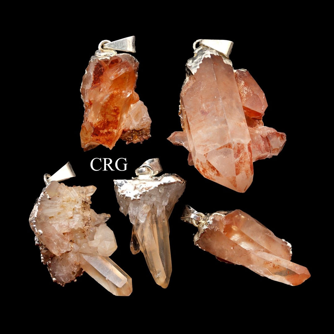 QTY 1 - Tangerine Quartz Cluster Pendant / Silver PlatedCrystal River Gems