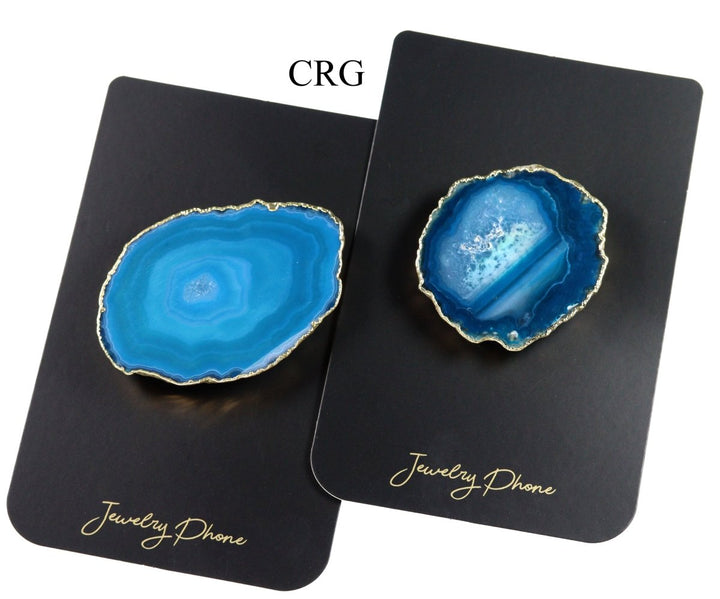 QTY 1 - TEAL Agate Freeform Phone Grip w/ Gold PlatingCrystal River Gems