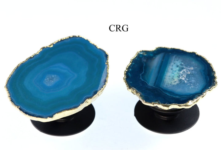 QTY 1 - TEAL Agate Freeform Phone Grip w/ Gold PlatingCrystal River Gems