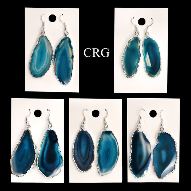 QTY 1 - Teal Agate Slice Earrings with Silver Plating / 1-2" AVG