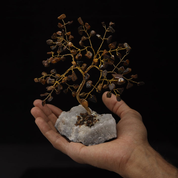 QTY 1 - Tiger's Eye 160 Chip Gem Tree with Gold Wire / 3 - 5" AVGCrystal River Gems