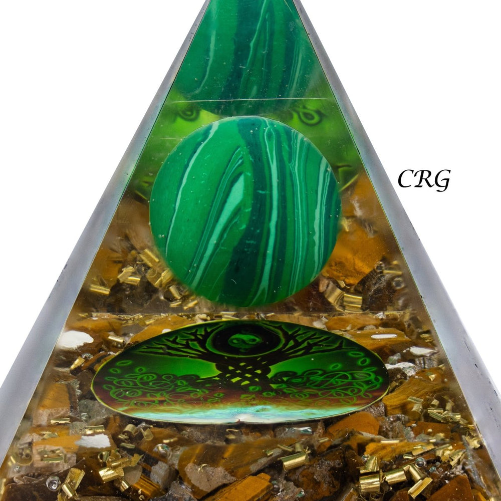 QTY 1 - Tiger's Eye Orgonite Pyramid with Malachite Sphere / 3-4" AVG