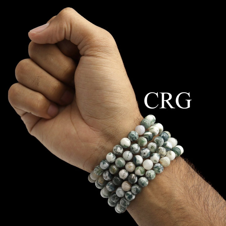 QTY 1 - Tree Agate Stretch Bracelet / 8 mm Round BeadsCrystal River Gems
