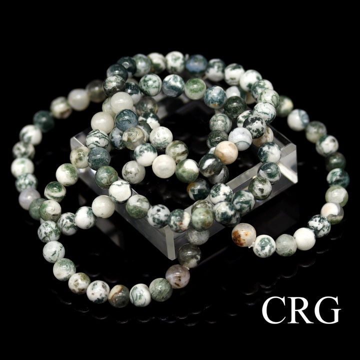 QTY 1 - Tree Agate Stretch Bracelet / 8 mm Round BeadsCrystal River Gems