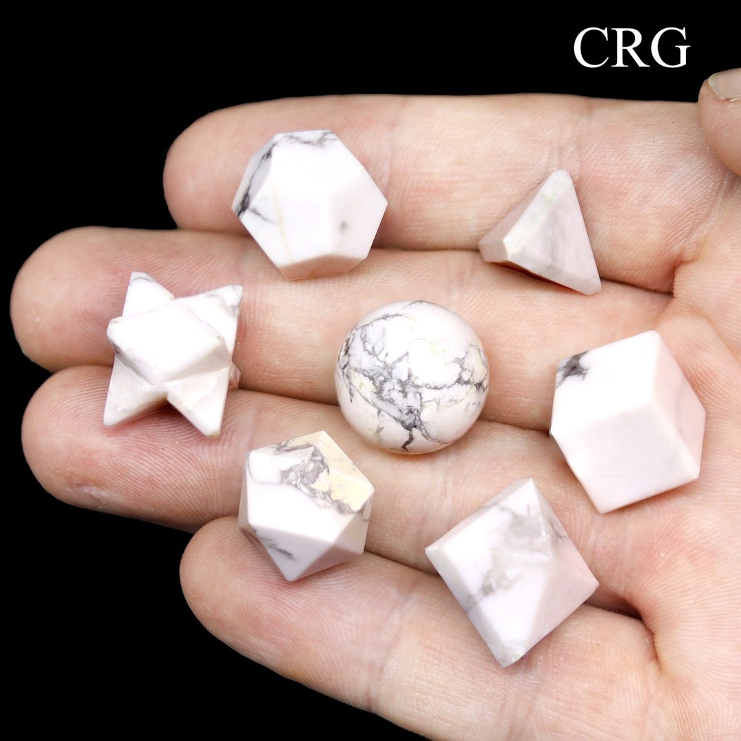 QTY 1 - White Howlite 7 PC Platonic Solid Geometry Set / 12-16mm AVG