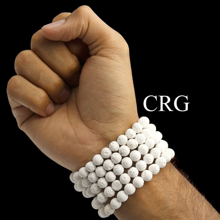 QTY 1 - White Lava Rock Tumbled Bead Stretch Bracelet / 8mm AVGCrystal River Gems