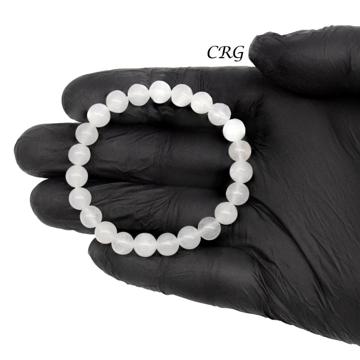 QTY 1 - White Quartz Tumbled Bead Stretch Bracelet / 8mm AVGCrystal River Gems