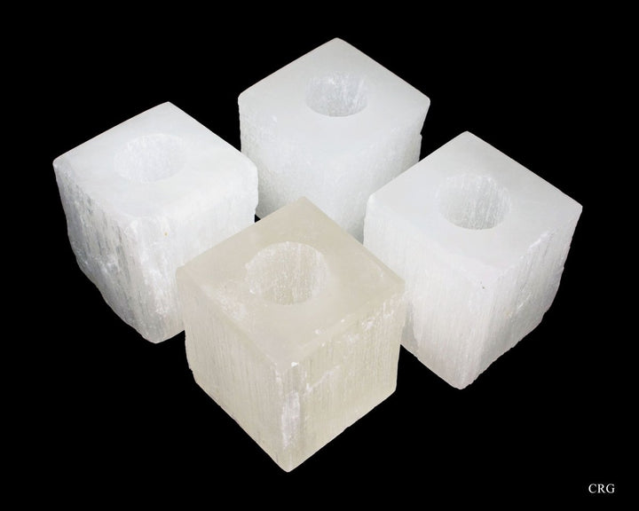 QTY 1 - White Selenite Cube Candle Holder / 3.5 - 4" AVGCrystal River Gems