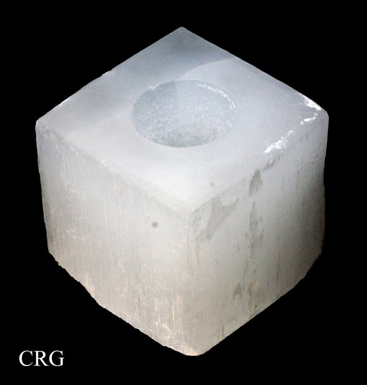 QTY 1 - White Selenite Cube Candle Holder / 3.5 - 4" AVGCrystal River Gems