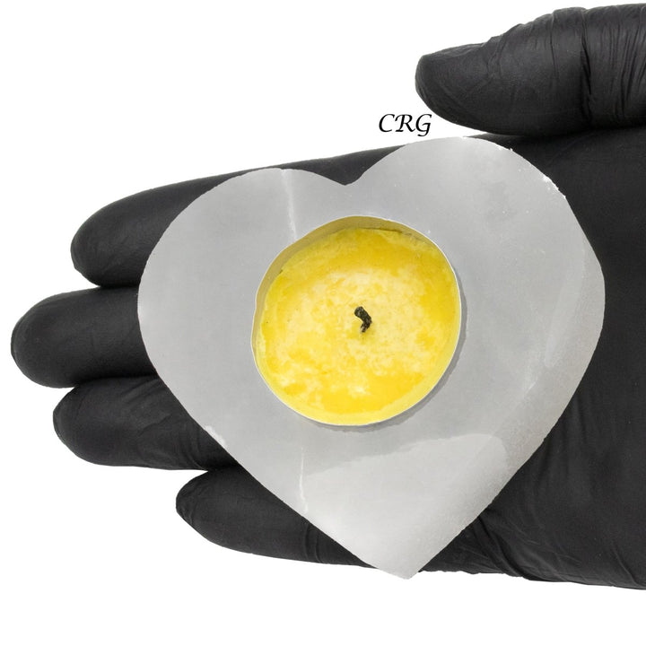 QTY 1 - White Selenite Heart Candle Holder / 3" - 3.5" AVGCrystal River Gems