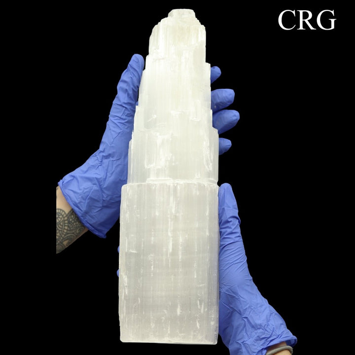 QTY 1 - White Selenite Tower Lamp / 11 - 12" AVG / Cord and Bulb IncludedCrystal River Gems