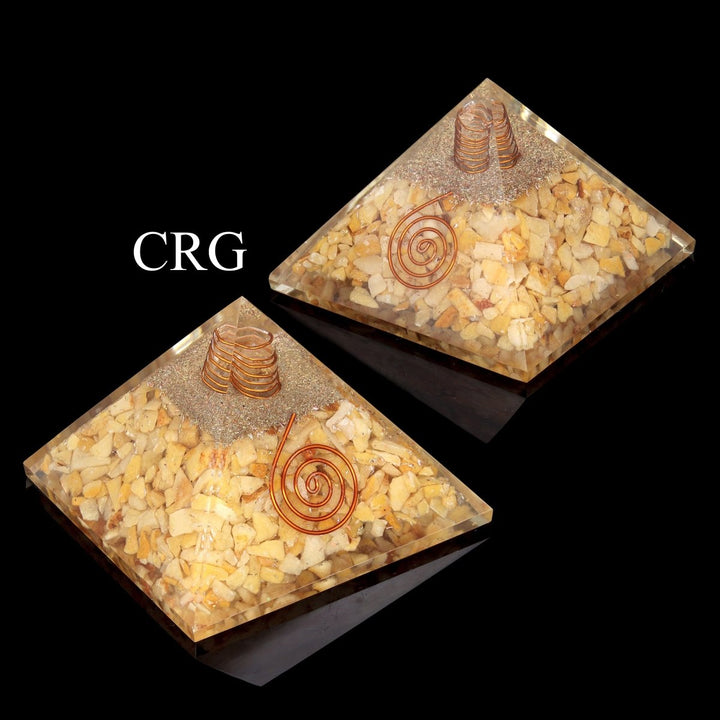 QTY 1 - Yellow Quartz and Aventurine Chip Orgonite Pyramid with Copper / 3" AVGCrystal River Gems