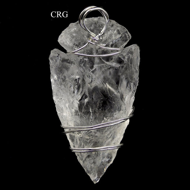 Quartz Arrowhead Pendants with Silver Wire Wrapping (4 Pieces) Size 1.5 Inches Crystal Jewelry Charm