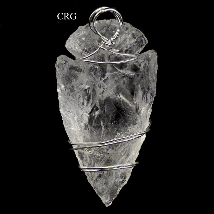 Quartz Arrowhead Pendants with Silver Wire Wrapping (4 Pieces) Size 1.5 Inches Crystal Jewelry CharmCrystal River Gems